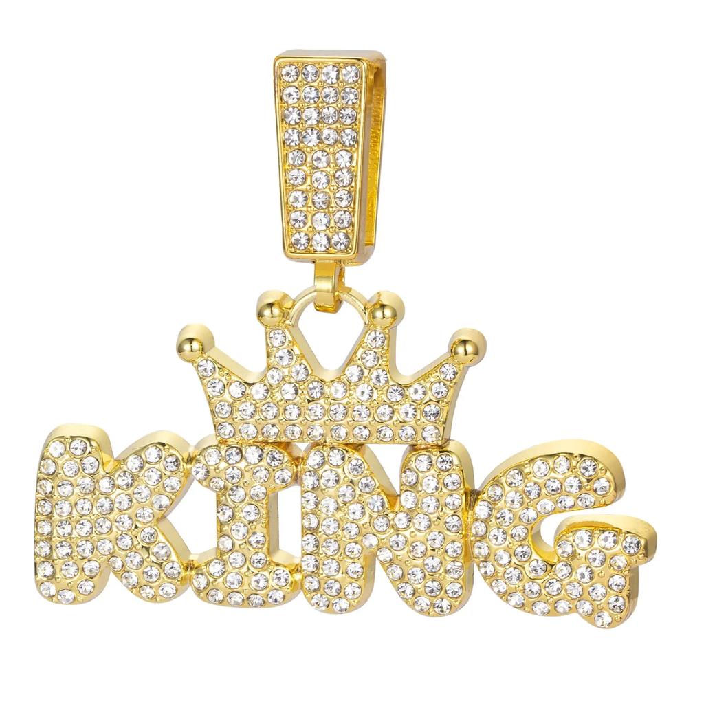 Men Women Hip Hop Bling KING QUEEN Letter Pendant Necklace 13mm Miami Cuban Link Chain Necklaces Iced Out Charm Fashion Jewelry