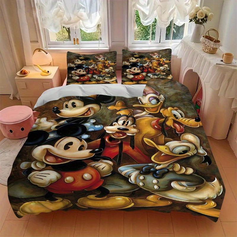 3pcs Art Mickey and Friends Design Bedding Set, Including 1 Quilt Cover and 2 Pillow Shams, Without Filling, Soft and Comfortable Home Bedroom Fa
