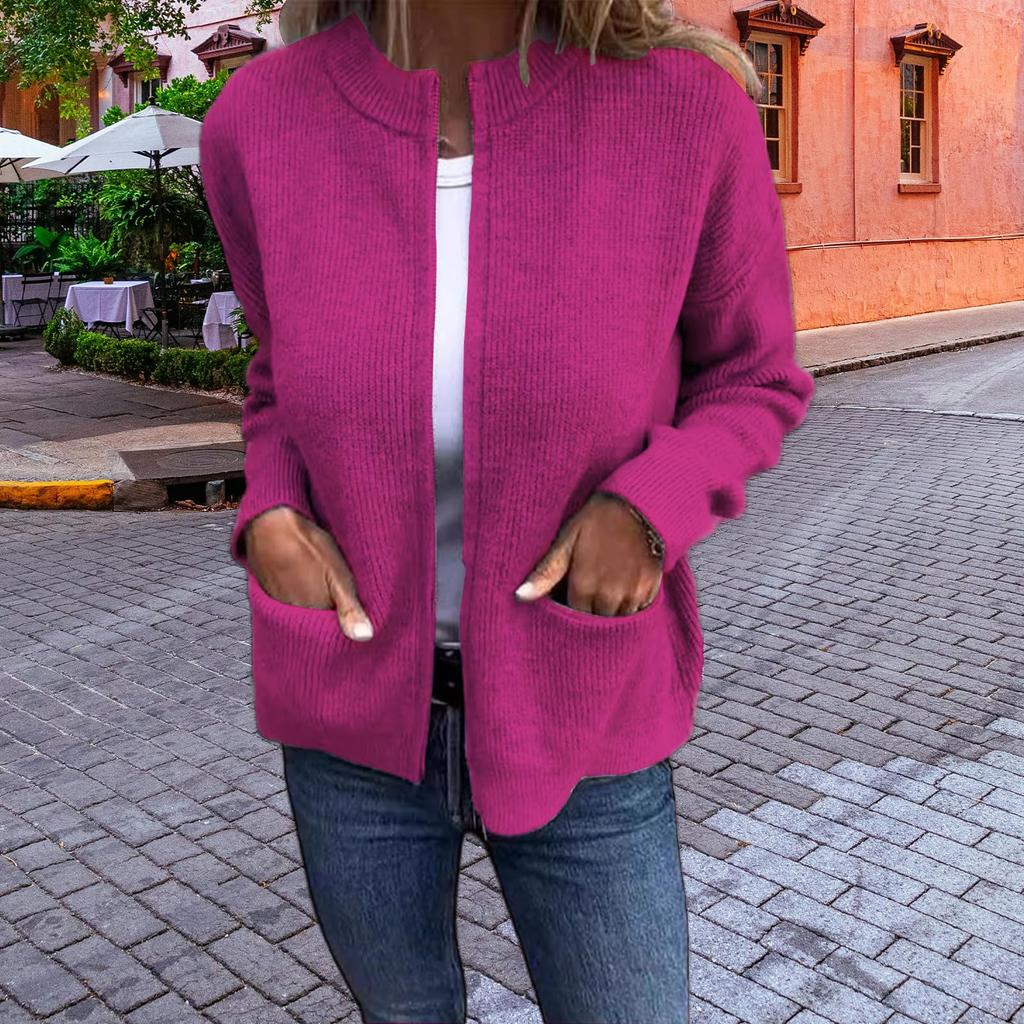 Женская модная однотонная куртка с длинными рукавами, воротником-стойкой, застежкой-молнией, свободного кроя, с карманами, повседневная куртка