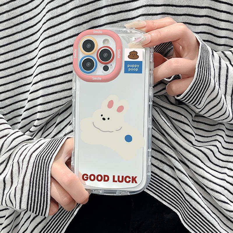 Happy Bunny for IPhone16promax Cream Mirror Phone Case Oil 13 Brand New 15 Cartoon
