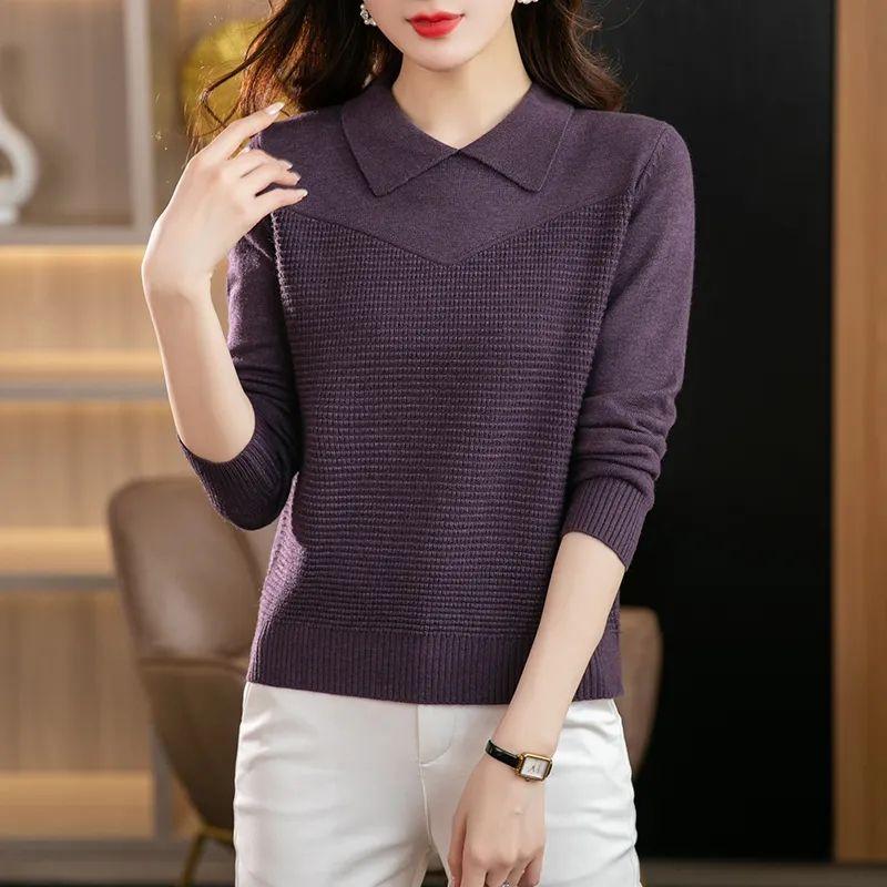 Пуловер на весну и осень-зиму с воротником-поло и длинными рукавами, темпераментный топ, свободный свитер-иностранец, вязаный пуловер, женские топы