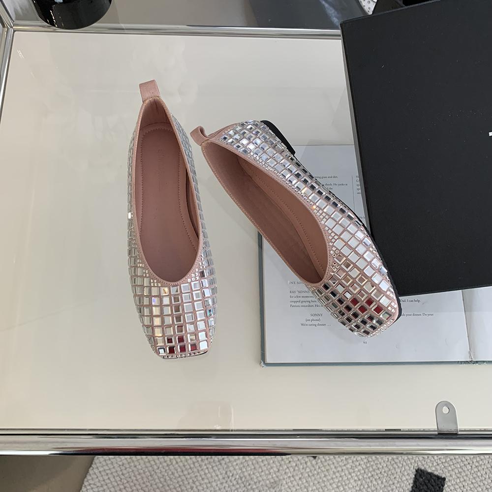 Модные женские туфли-лоферы с круглым носком, цепочкой из кристаллов и страз, 2024, новые поступления, модные черные, серые, розовые, балетки для танцев на открытом воздухе, Janes