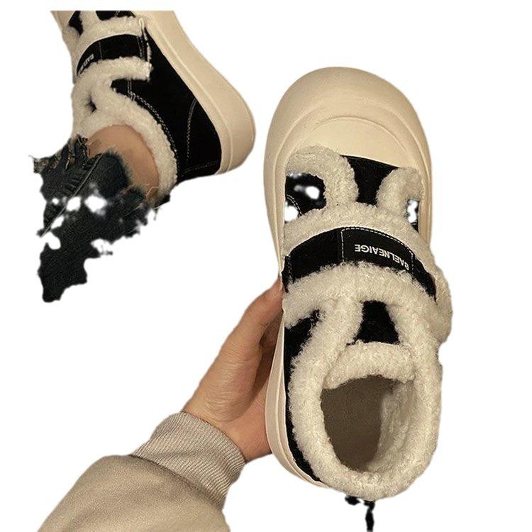 Молочный фуфу маленькие белые туфли женские платформа студенческие популярные туфли на большой подошве 2025 зима новые бархатные теплые хлопковые туфли