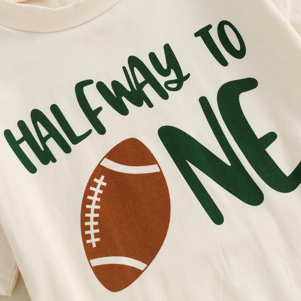 Baby Bubble Romper Football Letter Print Short Sleeve Round Neck Bodysuit Infant Playsuit