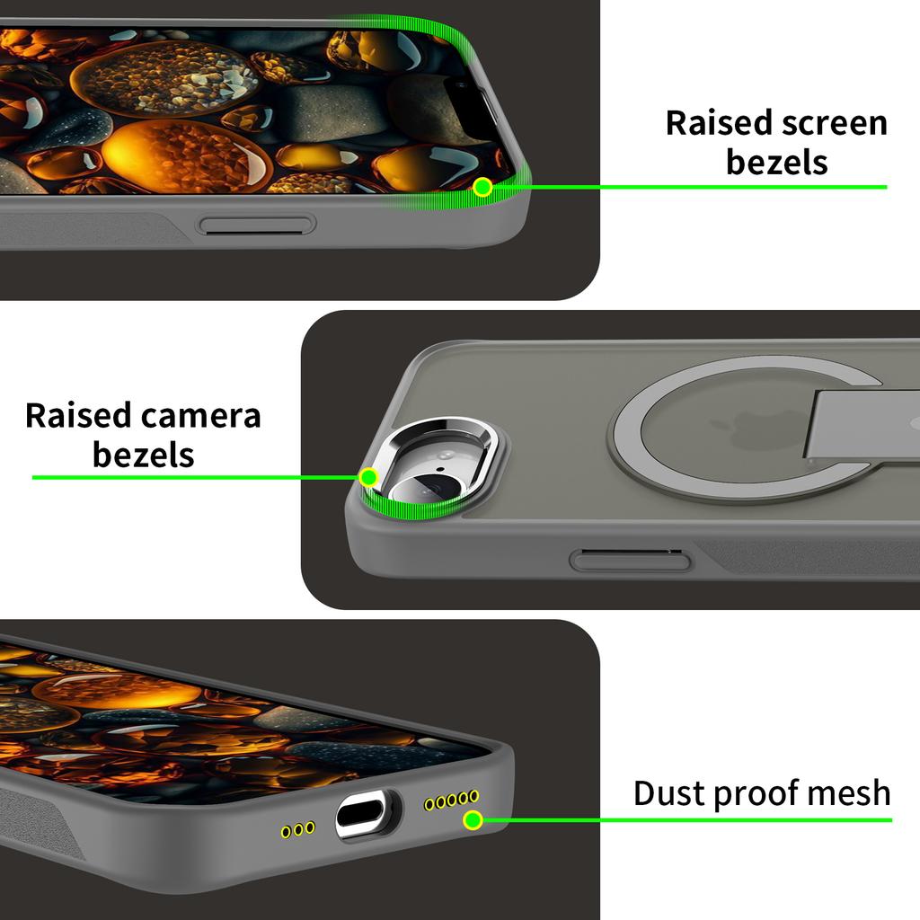 For iPhone 16e Case Compatible with MagSafe PC + TPU Phone Cover with Kickstand