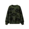 Round Neck Loose Street Sense Pattern Color Clash Pullover Sweater Eyes Graffiti Top