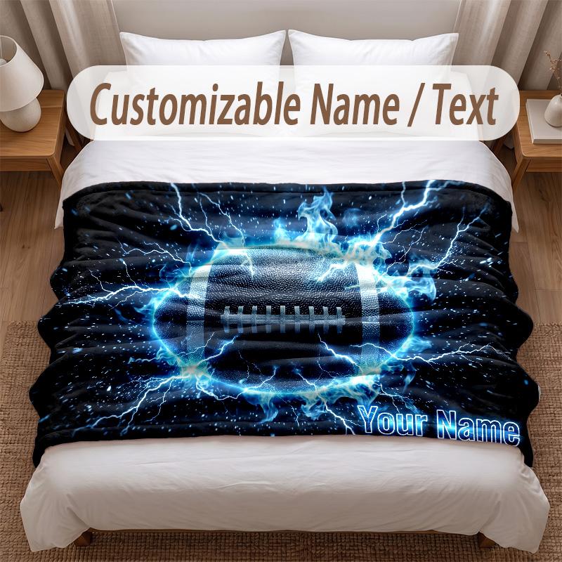 American Football Theme Soft Blanket Personalized Custom Name Text Print Warm Blanket Home Sofa Bedroom Decor