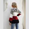 Women's Autumn and Winter Patchwork Leopard Print Large Size Round Neck Pullover Knitted Sweater