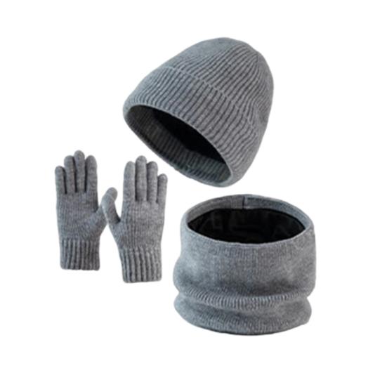 Yousheng 3Pcs/Set Winter Hat Scarf Gloves Set Solid Color Windproof Brimless Hat Neck Warmer Touch Screen Gloves Set