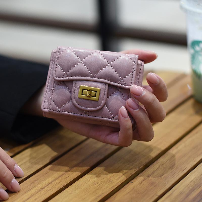 Короткий кошелек из овчины с ромбовидным узором – Элегантный европейский и американский стиль, кошелек с клапаном для монет для женщин