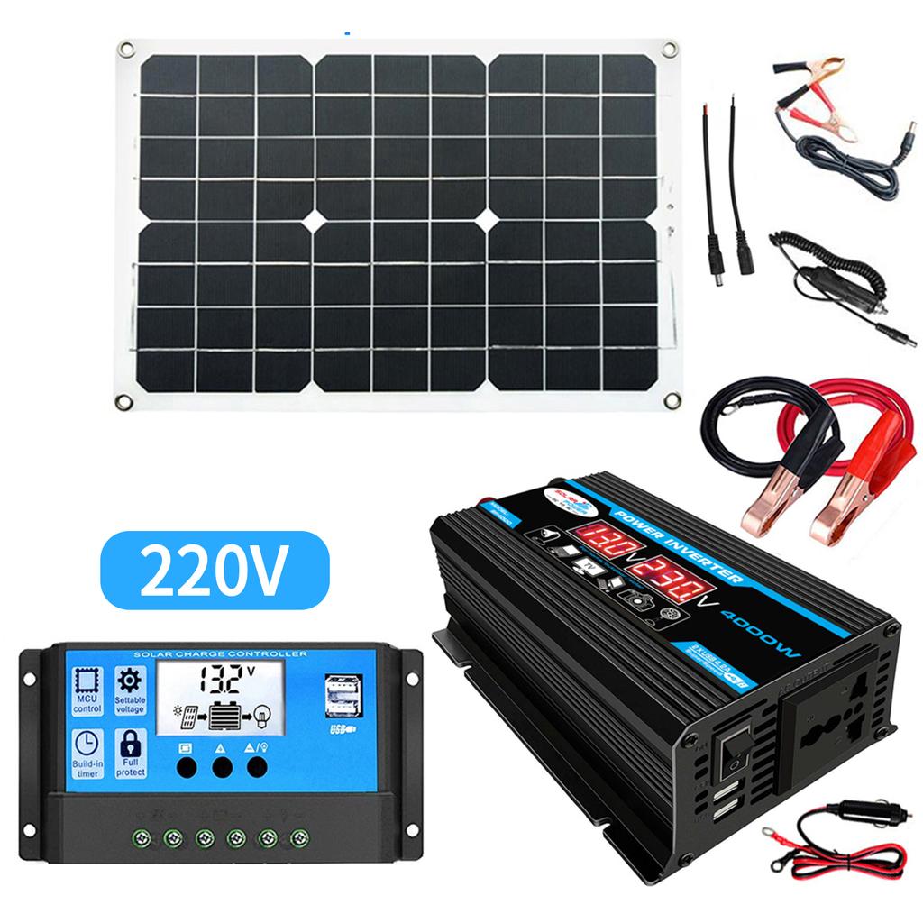 Solar Panel System 18V 20W Solar Panel 30A Charge Controller with Dual USB Car Solar Inverter Kit
