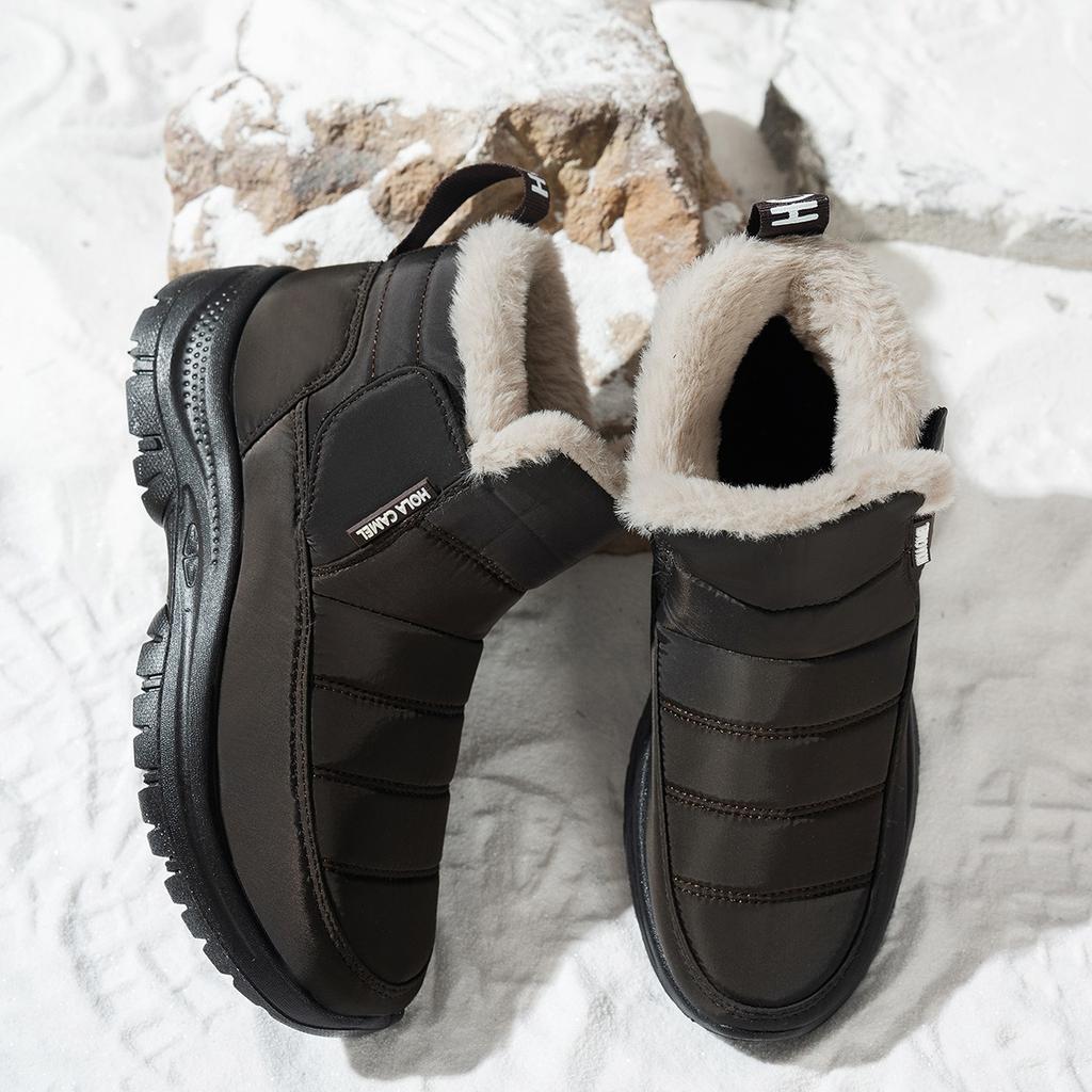 Женские водонепроницаемые зимние теплые сноубутсы большого размера, на подкладке, ботильоны до щиколотки, кожа, мех, цельные, противоскользящие, для пешего туризма, спортивные ботинки