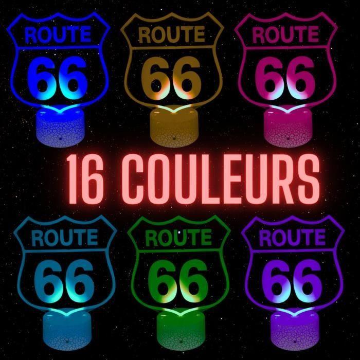 Lampe de Chevet 3D LED Route 66, Veilleuse changement de Couleurs, LampeTactile Bureau et Chambre, Moto états unis