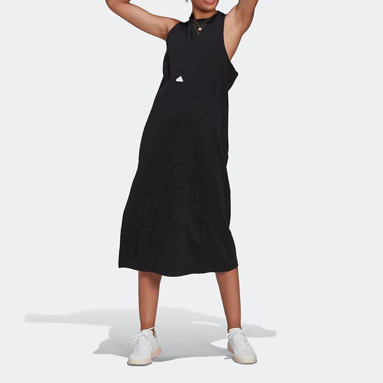 Adidas New Ribbed Sleeveless Dress With Brand Logo Women Dress Black HG4378