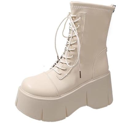 Модные 8-сантиметровые массивные мотоциклетные ботинки, новые женские ботинки из искусственной кожи на осень-зиму 2024 года, женские армейские ботинки на толстой платформе с толстой подошвой