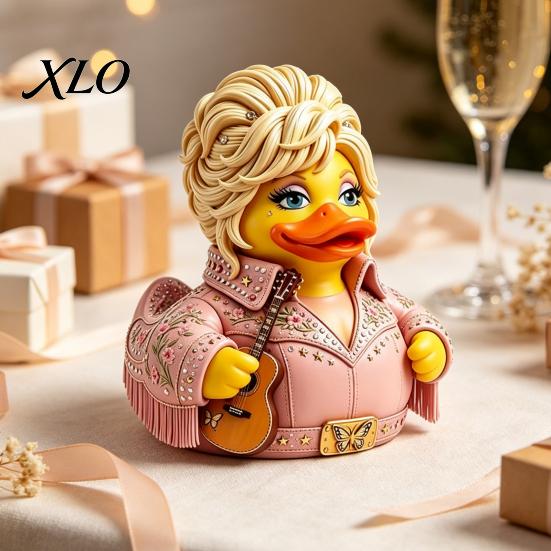 Creative Music Inspired Figurines Charming Duck Novelty Ornament, Musical Theme with Guitar Decorative Decor, Collectible Sculpture for Shelf Cabinet