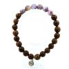 Stones and Minerals. Purple Mica Beads Bracelet from Tanzania + 8 Mm Wood. Made In France.
