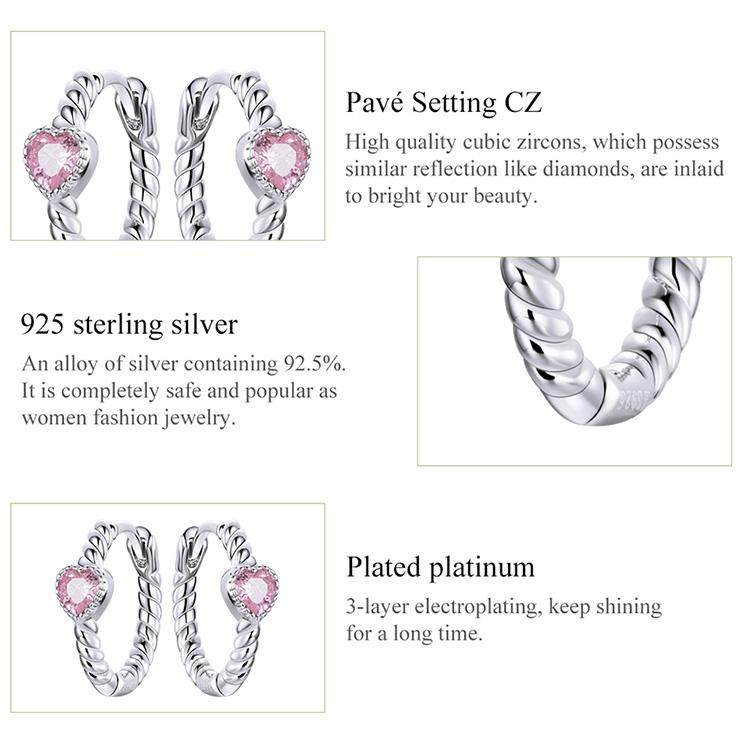 Bisaer Серьги Pure Love из стерлингового серебра 925 пробы с розовым драгоценным камнем и цирконием, круглые серьги с пряжкой для женщин, свадебные эффектные ювелирные изделия