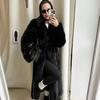 Coat Medium and Long Women's Plush Coat Stand-up Collar Winter New Black Fur Imitation Fur Mink Velvet Coat