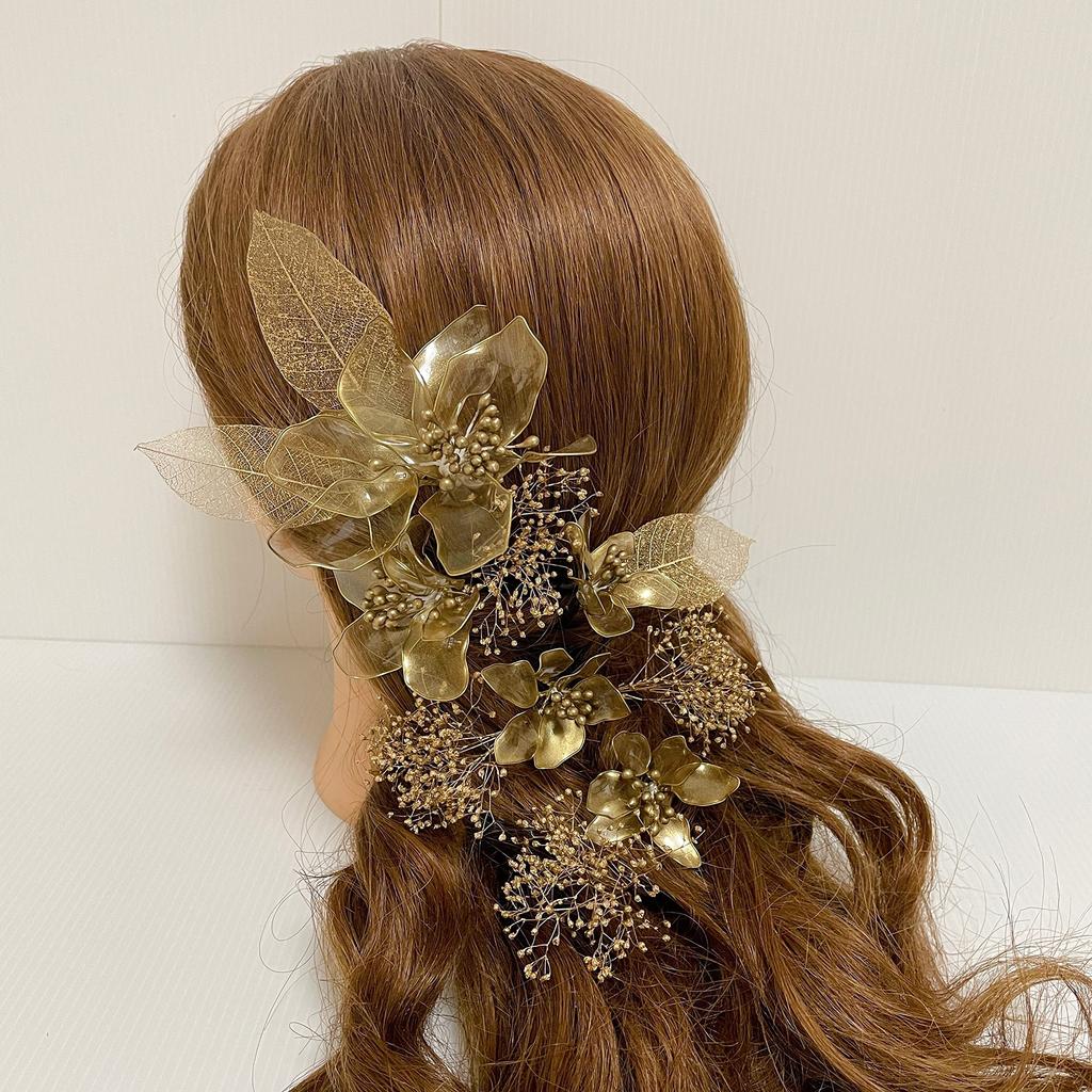 American Flower Head Gold Kimono Hair Graduation Dried Bridal Dress, Flowers, Accessory, Coming-of-Age Ceremony, Ceremony, Wedding, Furisode, Hakama,