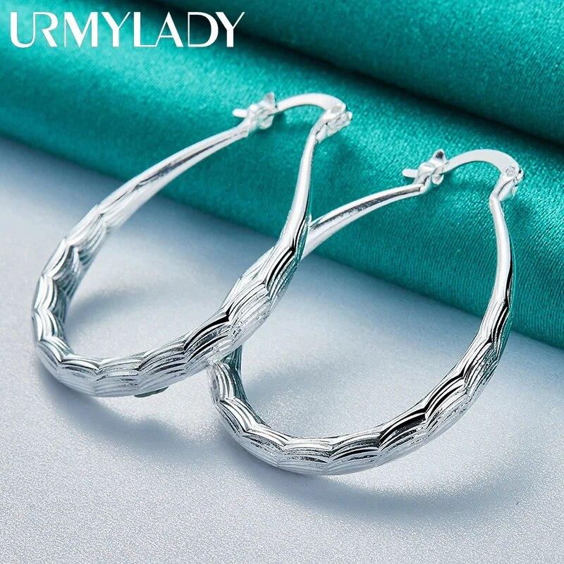 URMYLADY стерлингового серебра 925 пробы овальные волнистые серьги для женщин модные свадебные обручальные очаровательные ювелирные изделия