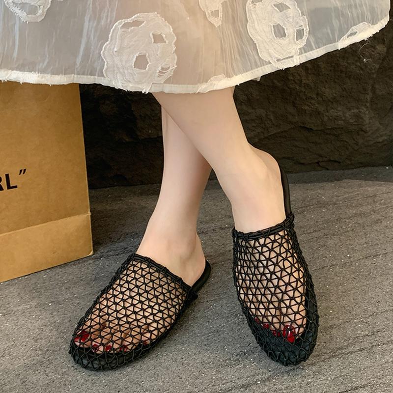 Fashion Fretwork Heels Shoes Cover Toe Slippers Flat Luxury Slides Designer Fashion Fretwork Heels Slippers Casual Cover Toe Shoes Woman