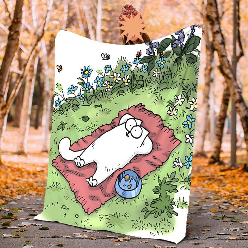 Simon'S Cat Flannel Blanket Soft Warm All-Season Throw, Design for Camping, Car Travel, Hiking Sofa, Bed, Office Perfect Gift for Parties