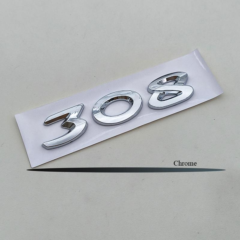 JGCR7 New 3D ABS Chrome Black Logo 308 Emblem Letters Sticker Car Rear Trunk Badge for Peugeot 308 SW GT Line GTI T9 T7 P5 Accessories