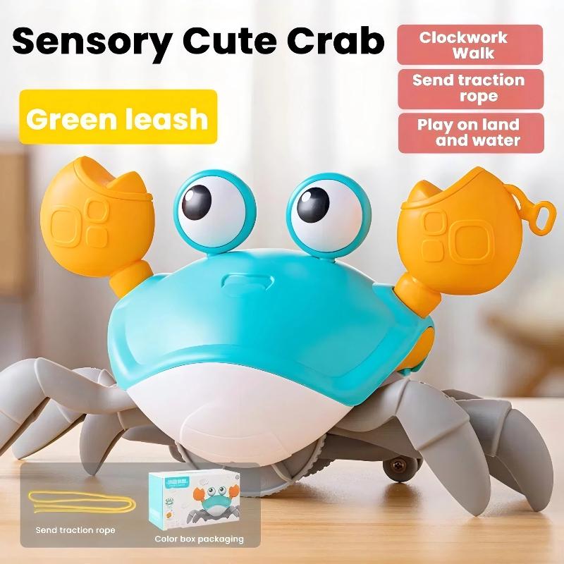 Crawling Crab Baby Toys with Music LED Light Up Musical Toys for Toddler Automatically Avoid Obstacles Interactive Toys for Kids