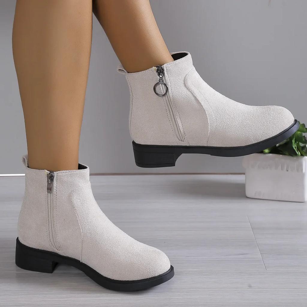 British Square Heel Ankle Boots Suede Side Zipper Short Boots Retro Women's Large Size Shoes Botas De Mujer 2025