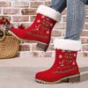 Women's Wide Width Red Christmas Boots, Plush Lined Platform Heeled Ankle Boots, Winter Snow Boots for Women
