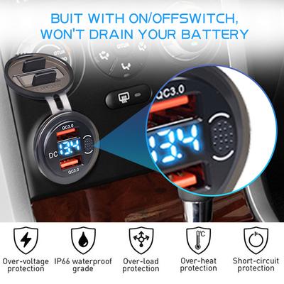 Автомобильное зарядное устройство USB Type C, 12 В/24 В, двойной USB-выход PD3.0 и QC3.0, автомобильная розетка со светодиодным вольтметром и кнопкой включения/выключения