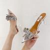 Fashion PVC Transparent Sandals for Women's 2024 Spring New Sweet Butterfly-knot Pointed Rhinestone High Heels Party Wedding Prom Shoe