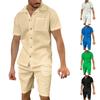 Мужская рубашка, однотонное изделие, шорты с короткими рукавами, рабочая одежда, мужской повседневный кардиган, комплект из 2 предметов