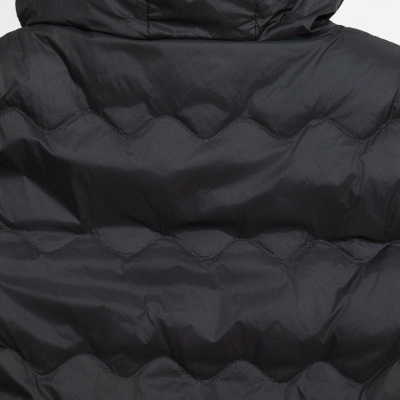 2025 Осень/Зима Большой размер Легкий длинный жилет из белого утиного пуха до колена с капюшоном и волнистым узором