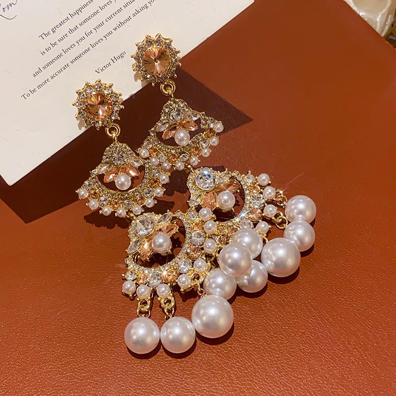 Винтажные серьги-капли с жемчугом и бриллиантовой инкрустацией - Ретро-стиль, Легкая роскошь, Высококачественный дизайн