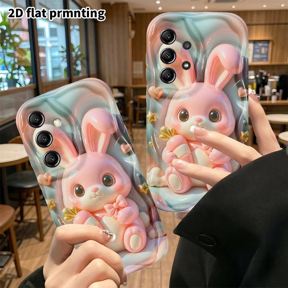 Phone case: 2D flat, suitable for Samsung Galaxy A34 A35 M05 M06 S20 S22 S21 FE Plus 5G, pink little bunny, perfect Christmas and Halloween holiday gi