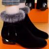 2025 осень и зима короткие ботинки женские толстый каблук бархатные теплые нескользящие хлопковые ботинки женские хлопковые туфли модные круглый носок низкий каблук ботинки Мартин