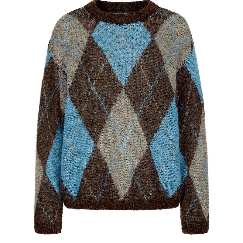 JZ ANNAKO Women's Checked Wool Drop-Shoulder Knit Sweater