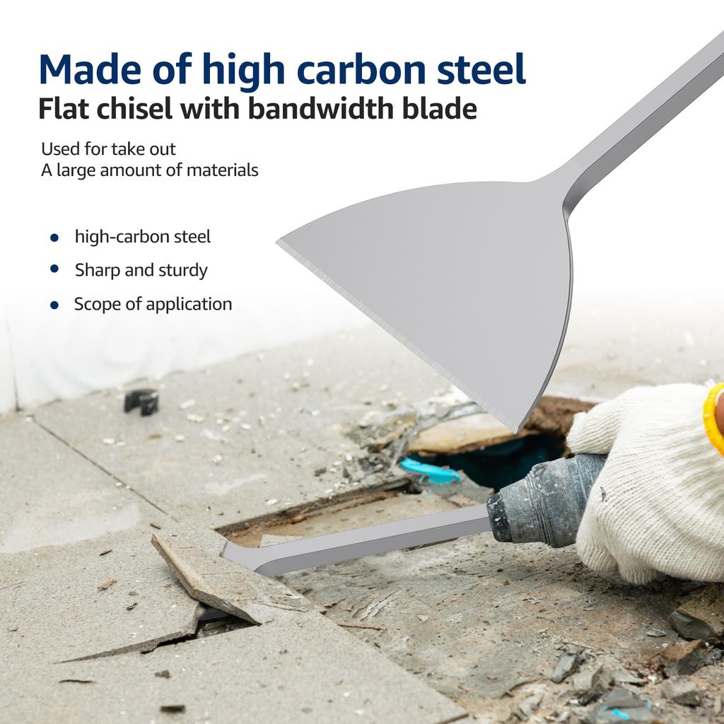 SDS Chisel Set Tile Grooving Scraping Flat Point Scaling Chisels Steel Rotary Hammer Drill Tool for Demolition Chipping Grooving
