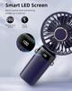 Portable Handheld Fan, Battery Operated Fan with Base, Digital Display, 5 Speeds, Rechargeable Mini Fan for Outdoor Indoor
