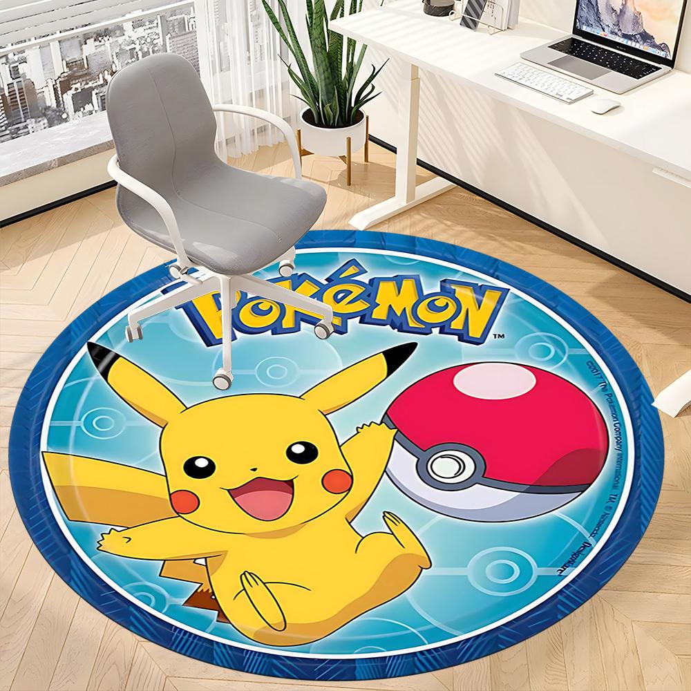 1pc Pokemon Pikachu Office Round Area Rug, Indoor Mat Suitable For Office,Bedroom Living Room Home Decor, Room Deco a0926040