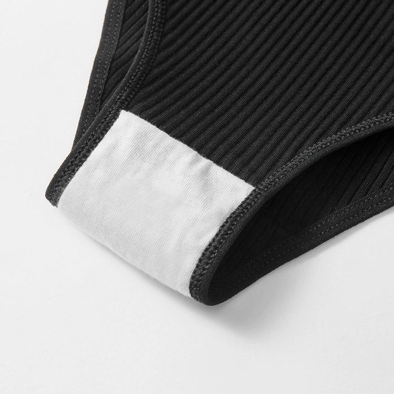 M-2xl Women's Vertical Striped Cotton Panties Low Waist Cotton Briefs Solid Color Underwear