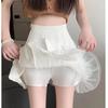 Irregular Mesh Stitching Pleated Skirt Sweet Fashion High-Waisted Mini Skirt Korean Solid Color Hottie Preppy Style