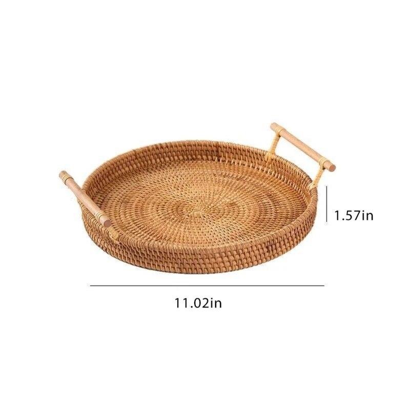 Rattan Tray Storage Basket Rattan Handwoven for Fruit Tea Breadbasket