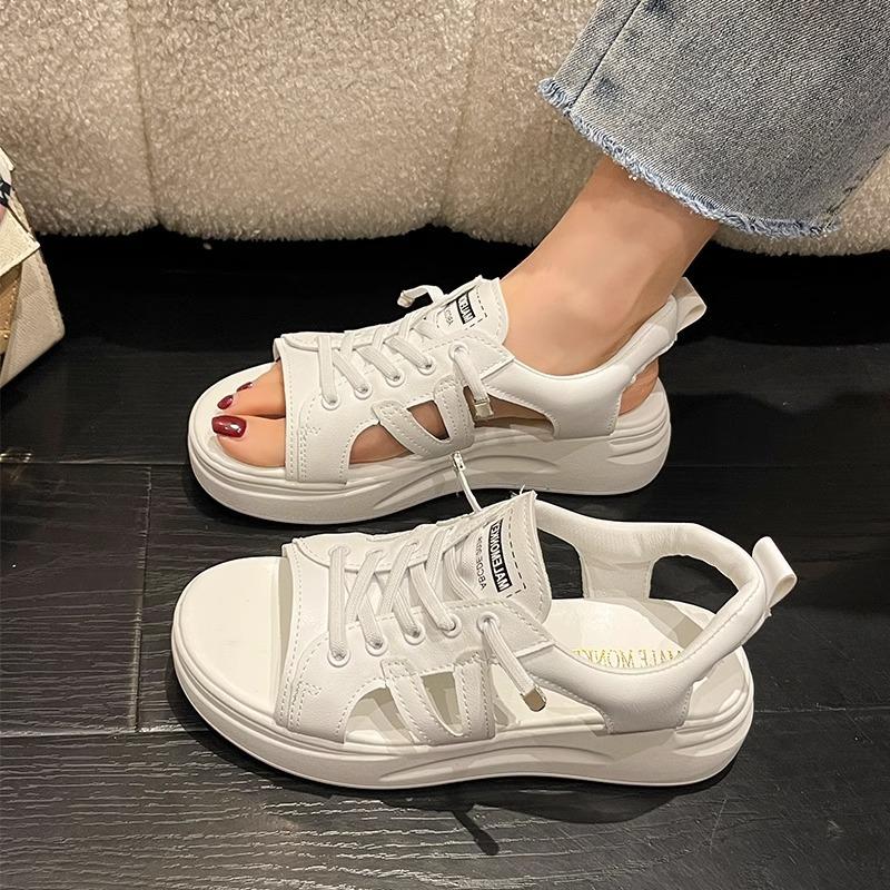 2025 Summer New Women's Shoes Thick Bottom Hollow Sponge Cake Fashion Casual Sports Flat Bottom White Shoes Sandals for Women