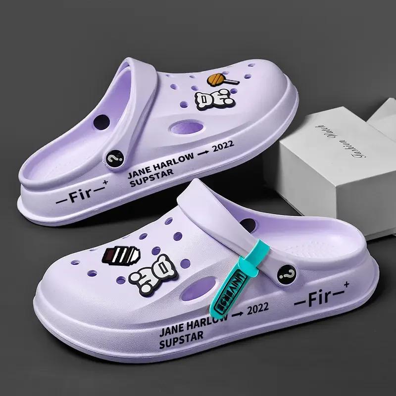 Модная летняя обувь Мужская Женская Сандалии Сабо Мюли Нескользящая Толстая подошва Пляжная Мягкая подошва Шлепанцы Баотоу Мультяшный Тренд Баотоу Женские