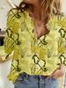 Fashion Green Leaf Printed Women's Shirt New Elegant Women's Shirt Spring Summer Long Sleeve Button Up Blouse Blusa Mujer
