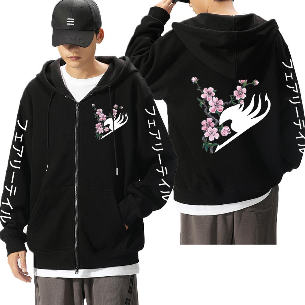 Hot Anime Fairy Tail Happy Cat Cute Graphic Hooded Men Women Zip Up Hoodies Casual Loose Sweatshirt Harajuku Men's Zipper Jacket
