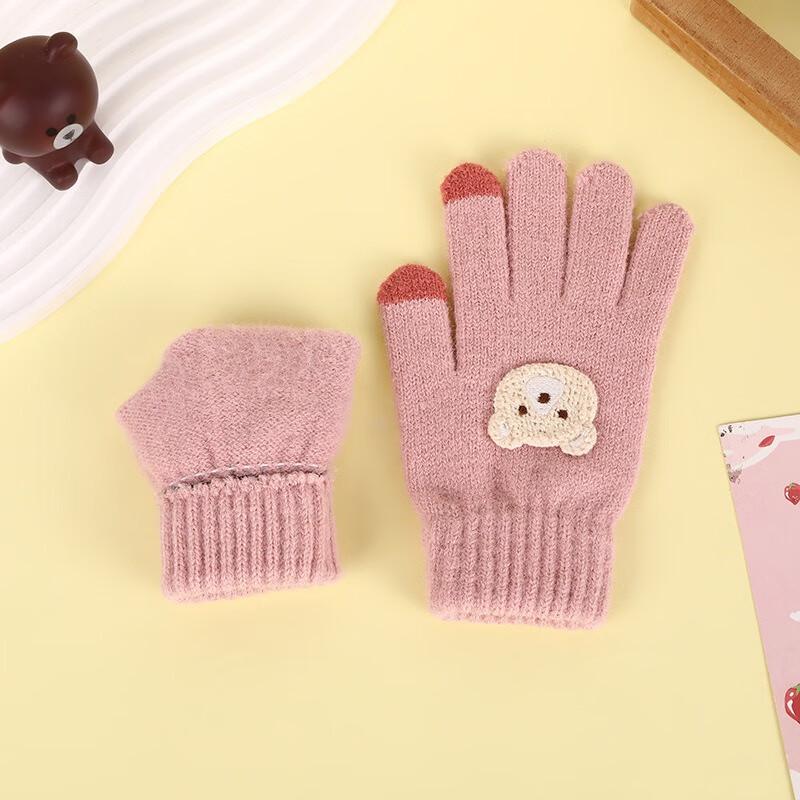 Kids' Winter Knit Bear Pattern Five-Finger Gloves